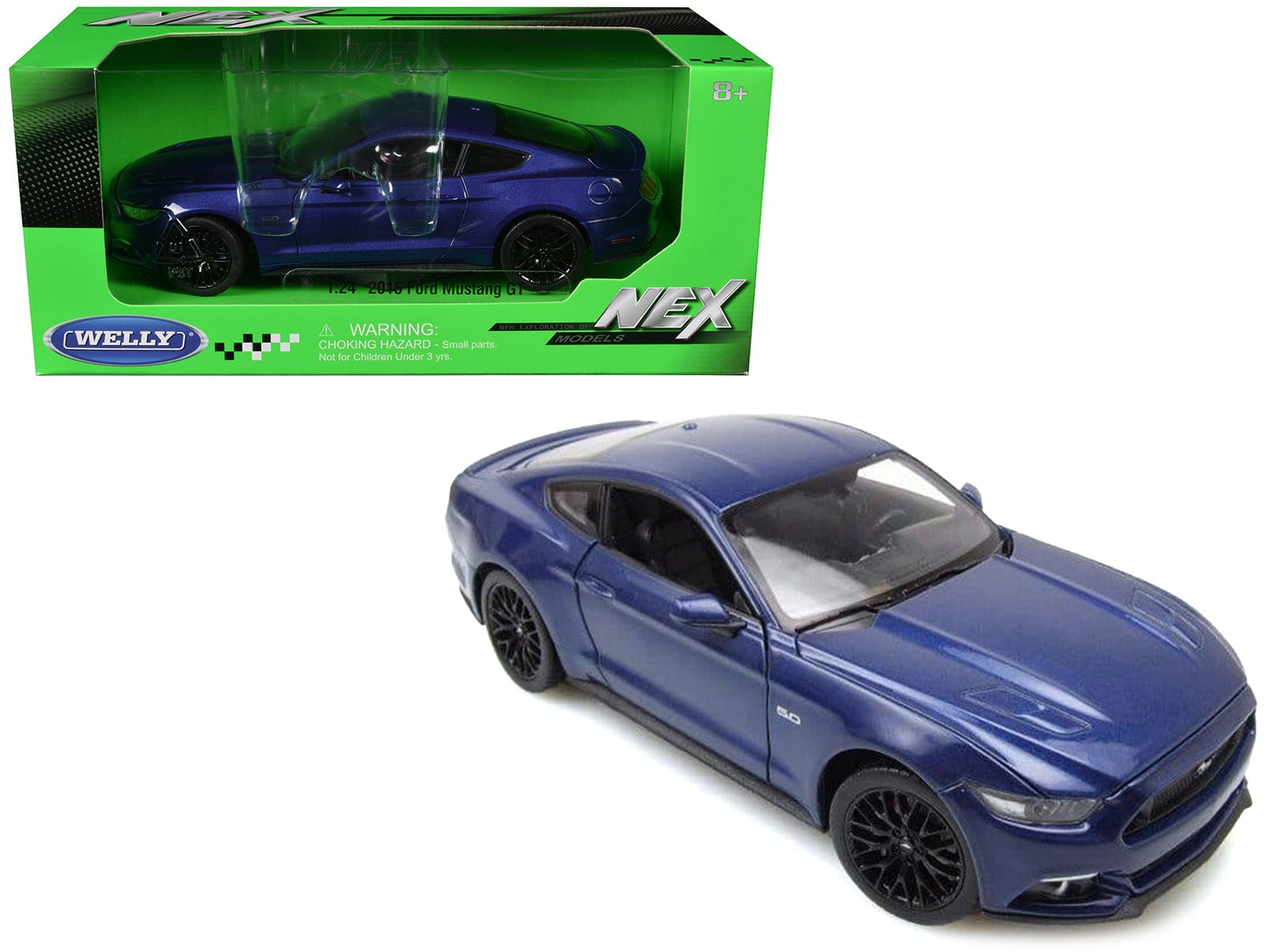 2015 Ford Mustang GT 5.0 Blue Metallic "NEX Models" Series 1/24 Diecast Model Car by Welly free shipping USA - Rapid Vehicles