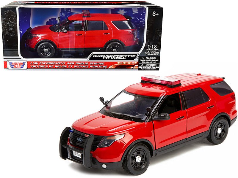 2015 Ford Police Interceptor Utility "Fire Marshal" Plain Red 1/18 Diecast Model Car by Motormax free shipping USA - Rapid Vehicles