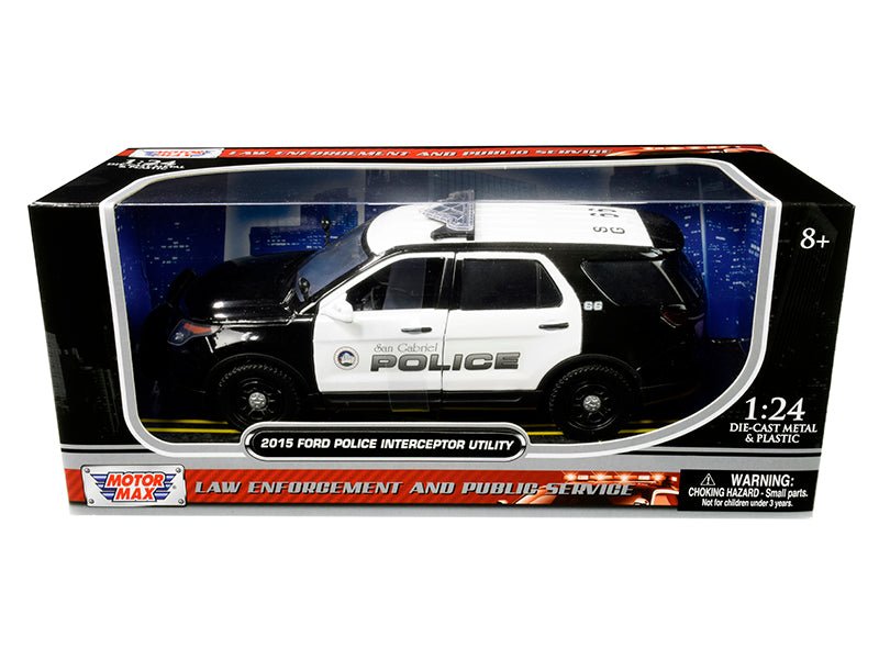 2015 Ford Police Interceptor Utility "San Gabriel Police" (California) Black and White 1/24 Diecast Model Car by Motormax free shipping USA - Rapid Vehicles