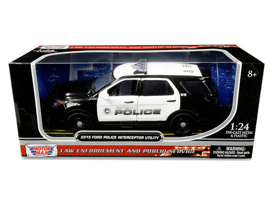 2015 Ford Police Interceptor Utility "San Gabriel Police" (California) Black and White 1/24 Diecast Model Car by Motormax free shipping USA - Rapid Vehicles