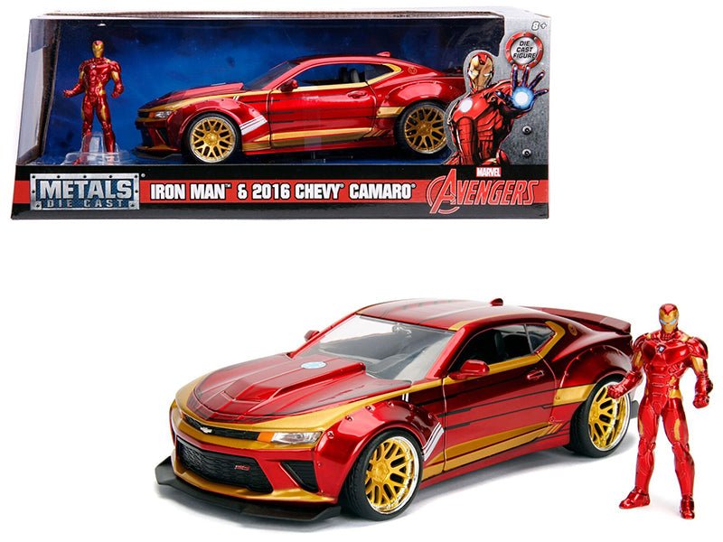 2016 Chevrolet Camaro with Iron Man Diecast Figure "Marvel" Series 1/24 Diecast Model Car by Jada free shipping USA - Rapid Vehicles