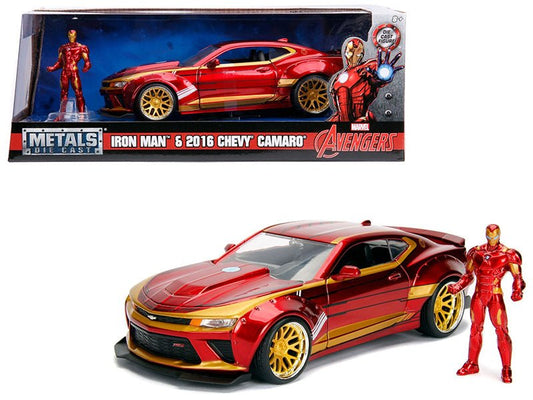 2016 Chevrolet Camaro with Iron Man Diecast Figure "Marvel" Series 1/24 Diecast Model Car by Jada free shipping USA - Rapid Vehicles