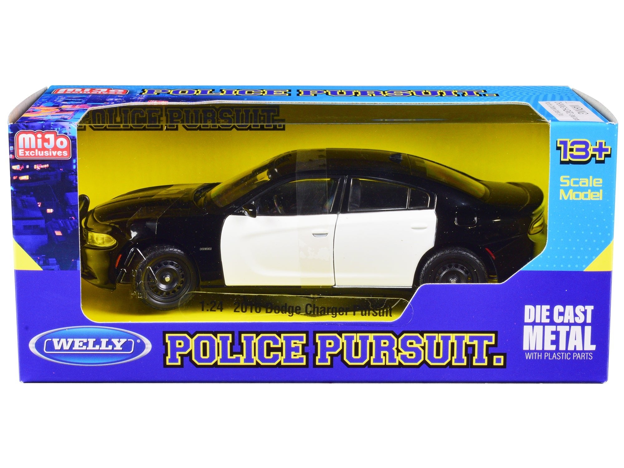 2016 Dodge Charger Pursuit Police Interceptor Black and White Unmarked "Police Pursuit" Series 1/24 Diecast Model Car by Welly free shipping USA - Rapid Vehicles