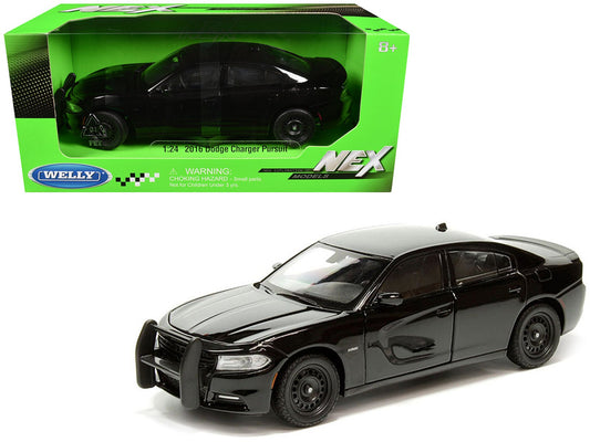 2016 Dodge Charger Pursuit Police Interceptor Black Unmarked "Police Pursuit" Series 1/24 Diecast Model Car by Welly free shipping USA - Rapid Vehicles