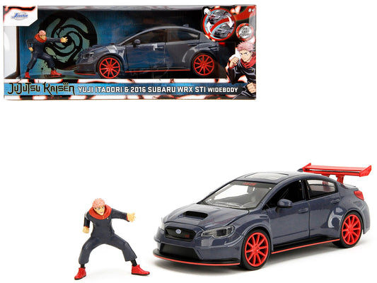 2016 Subaru WRX STI Widebody Dark Blue and Yuji Itadori Diecast Figure "Jujutsu Kaisen" (2020–2023) TV Series "Anime Hollywood Rides" Series 1/24 Diecast Model Car by Jada free shipping USA - Rapid Vehicles