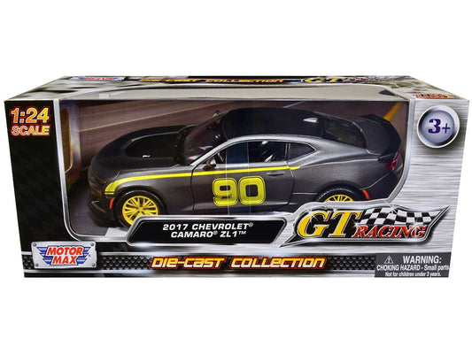 2017 Chevrolet Camaro ZL1 90 Matt Gray with Yellow Stripes "GT Racing" Series 1/24 Diecast Model Car by Motormax free shipping USA - Rapid Vehicles