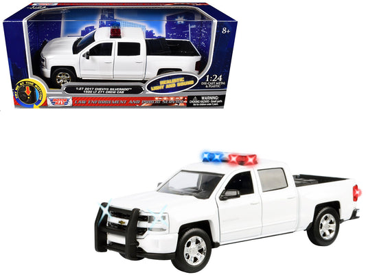2017 Chevrolet Silverado 1500 LT Z71 Crew Cab Pickup Truck White with Flashing Light Bar and Front and Rear Lights and Sounds 1/27 Diecast Model Car by Motormax free shipping USA - Rapid Vehicles