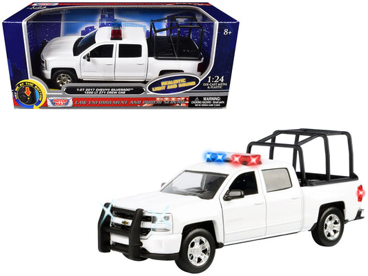 2017 Chevrolet Silverado 1500 LT Z71 Crew Cab Pickup Truck with White with Flashing Light Bar and Front and Rear Lights and Sounds 1/27 Diecast Model Car by Motormax free shipping USA - Rapid Vehicles