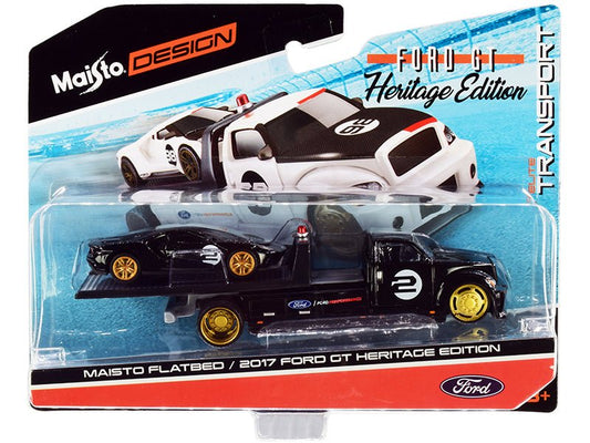 2017 Ford GT 2 Heritage Edition with Flatbed Truck Black "Elite Transport" Series 1/64 Diecast Model Cars by Maisto free shipping USA - Rapid Vehicles