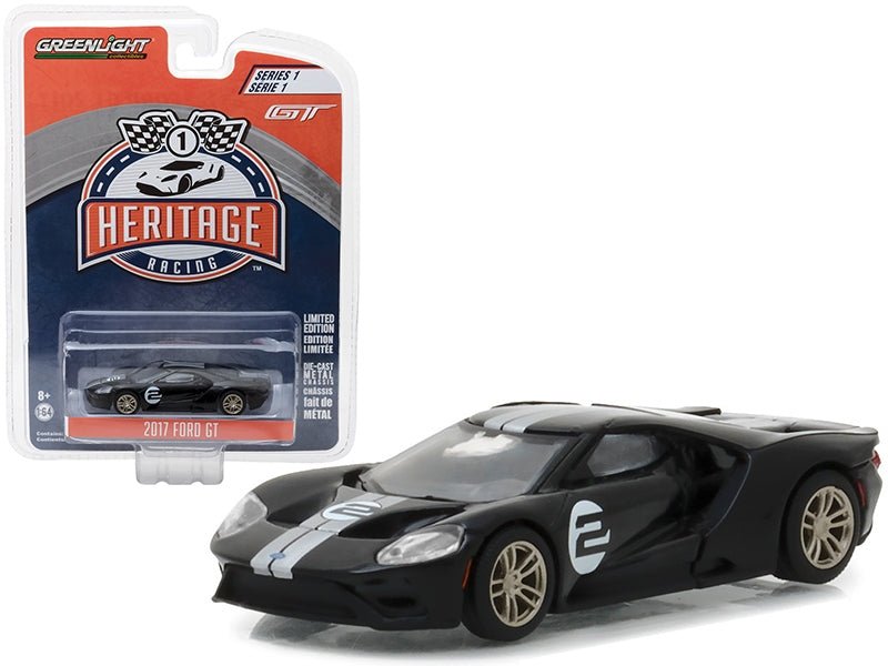 2017 Ford GT Black 2 - Tribute to 1966 Ford GT40 MK II 2 Racing Heritage Series 1 1/64 Diecast Model Car by Greenlight - Rapid Vehicles