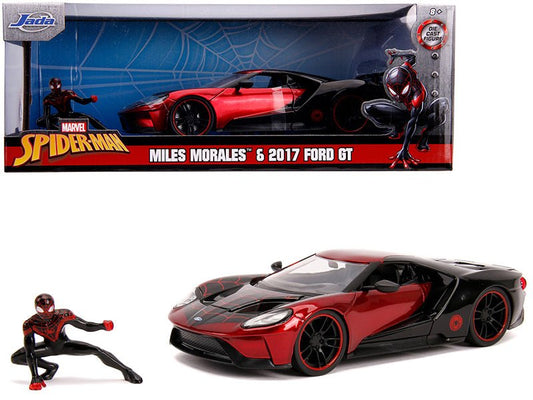 2017 Ford GT with Miles Morales Diecast Figurine "Spider Man" "Marvel" Series 1/24 Diecast Model Car by Jada free shipping USA - Rapid Vehicles