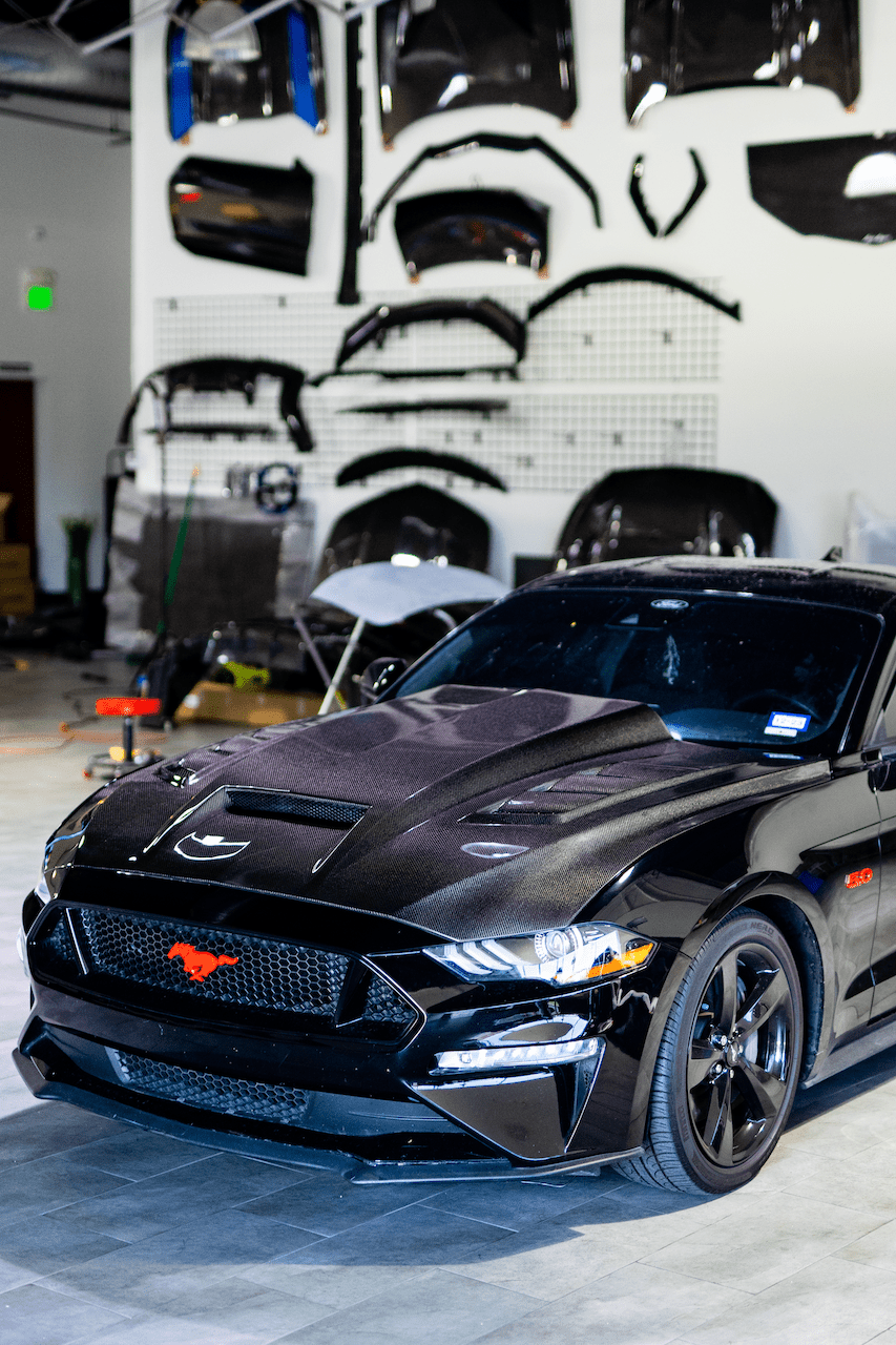 2018-2023 Ford Mustang Gloss Carbon Fiber Hood Terminator Aggressive Style - Rapid Vehicles