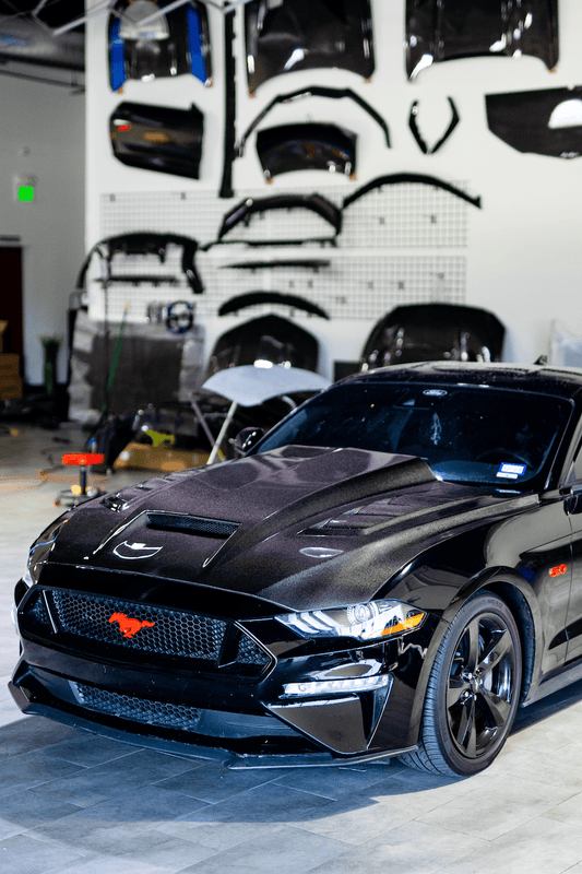 2018-2023 Ford Mustang Gloss Carbon Fiber Hood Terminator Aggressive Style - Rapid Vehicles