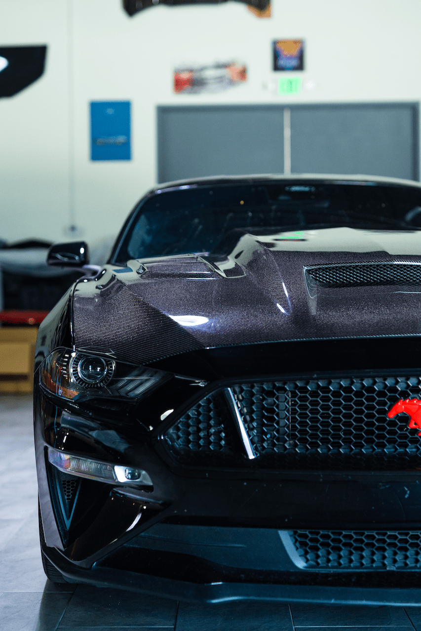 2018-2023 Ford Mustang Gloss Carbon Fiber Hood Terminator Aggressive Style - Rapid Vehicles