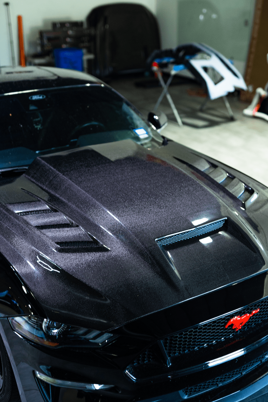 2018-2023 Ford Mustang Gloss Carbon Fiber Hood Terminator Aggressive Style - Rapid Vehicles
