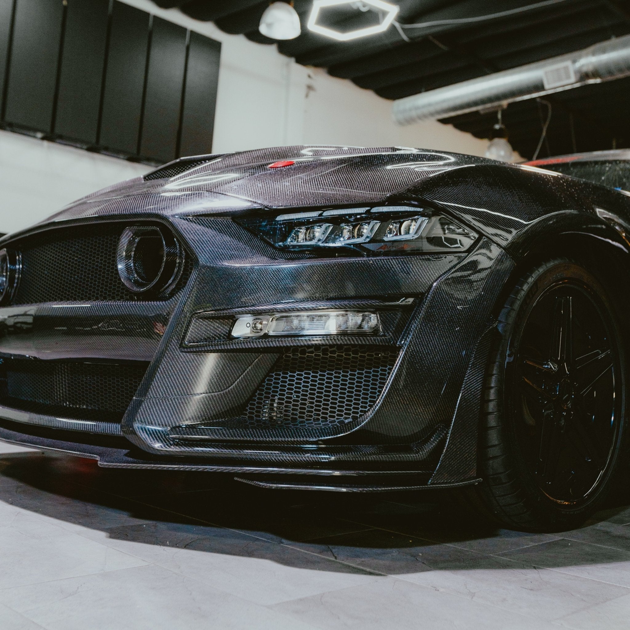 2018-2023 Ford Mustang GT500/Mach1 Combo Double Sided Full Carbon Fiber Track Package Front Bumper Conversion - Rapid Vehicles