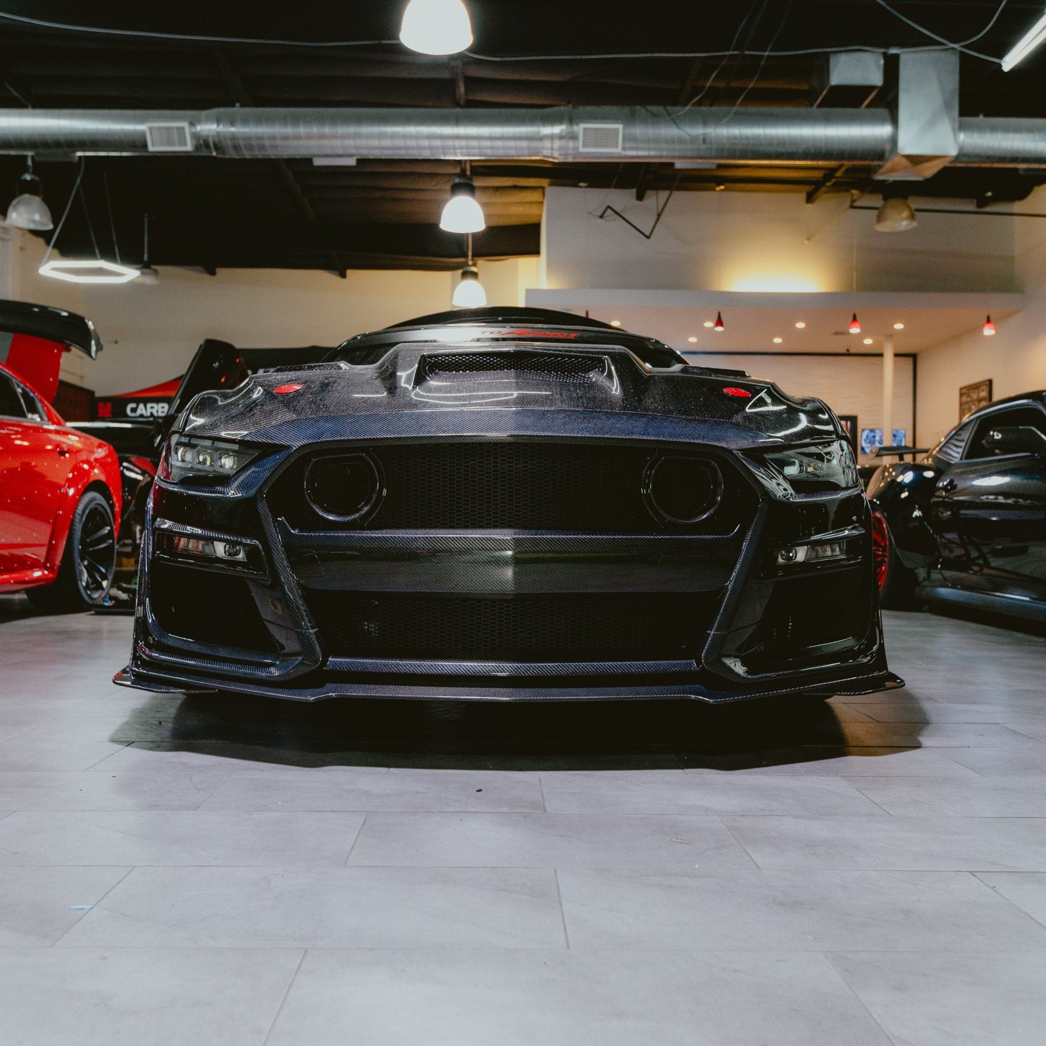 2018-2023 Ford Mustang GT500/Mach1 Combo Double Sided Full Carbon Fiber Track Package Front Bumper Conversion - Rapid Vehicles