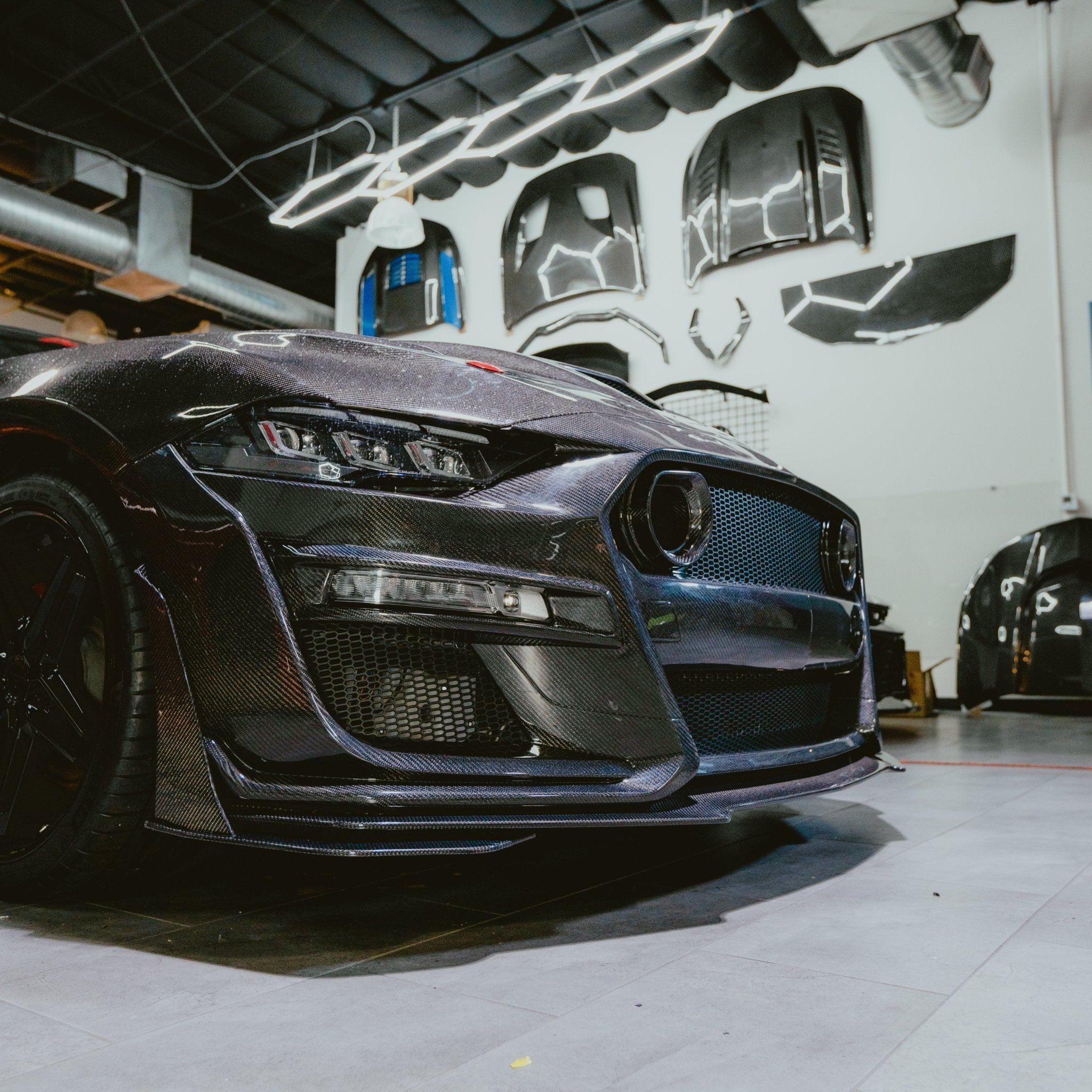 2018-2023 Ford Mustang GT500/Mach1 Combo Double Sided Full Carbon Fiber Track Package Front Bumper Conversion - Rapid Vehicles