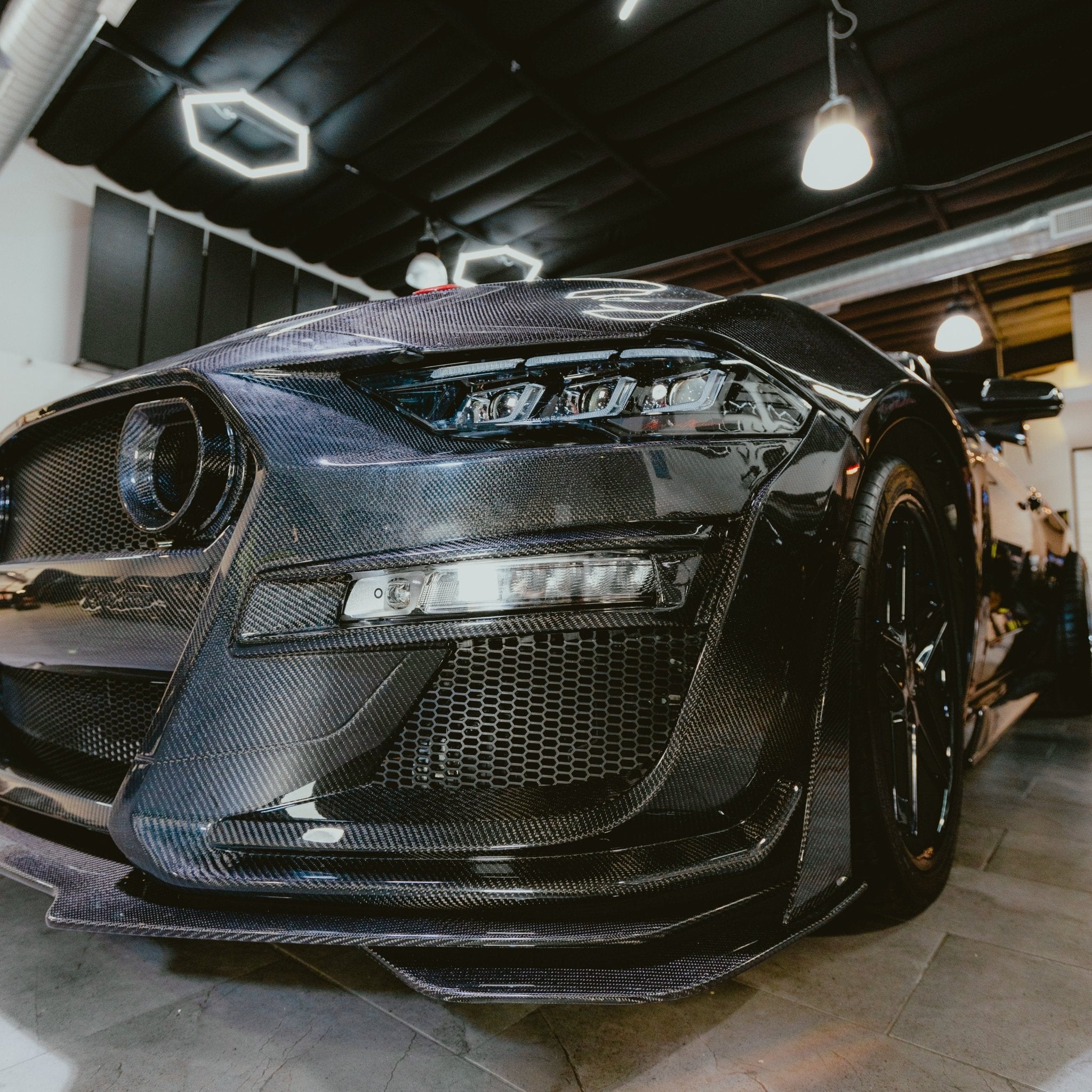 2018-2023 Ford Mustang GT500/Mach1 Combo Double Sided Full Carbon Fiber Track Package Front Bumper Conversion - Rapid Vehicles