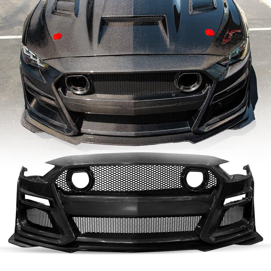 2018-2023 Ford Mustang GT500/Mach1 Combo Double Sided Full Carbon Fiber Track Package Front Bumper Conversion - Rapid Vehicles