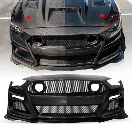 2018-2023 Ford Mustang GT500/Mach1 Combo Double Sided Full Carbon Fiber Track Package Front Bumper Conversion - Rapid Vehicles