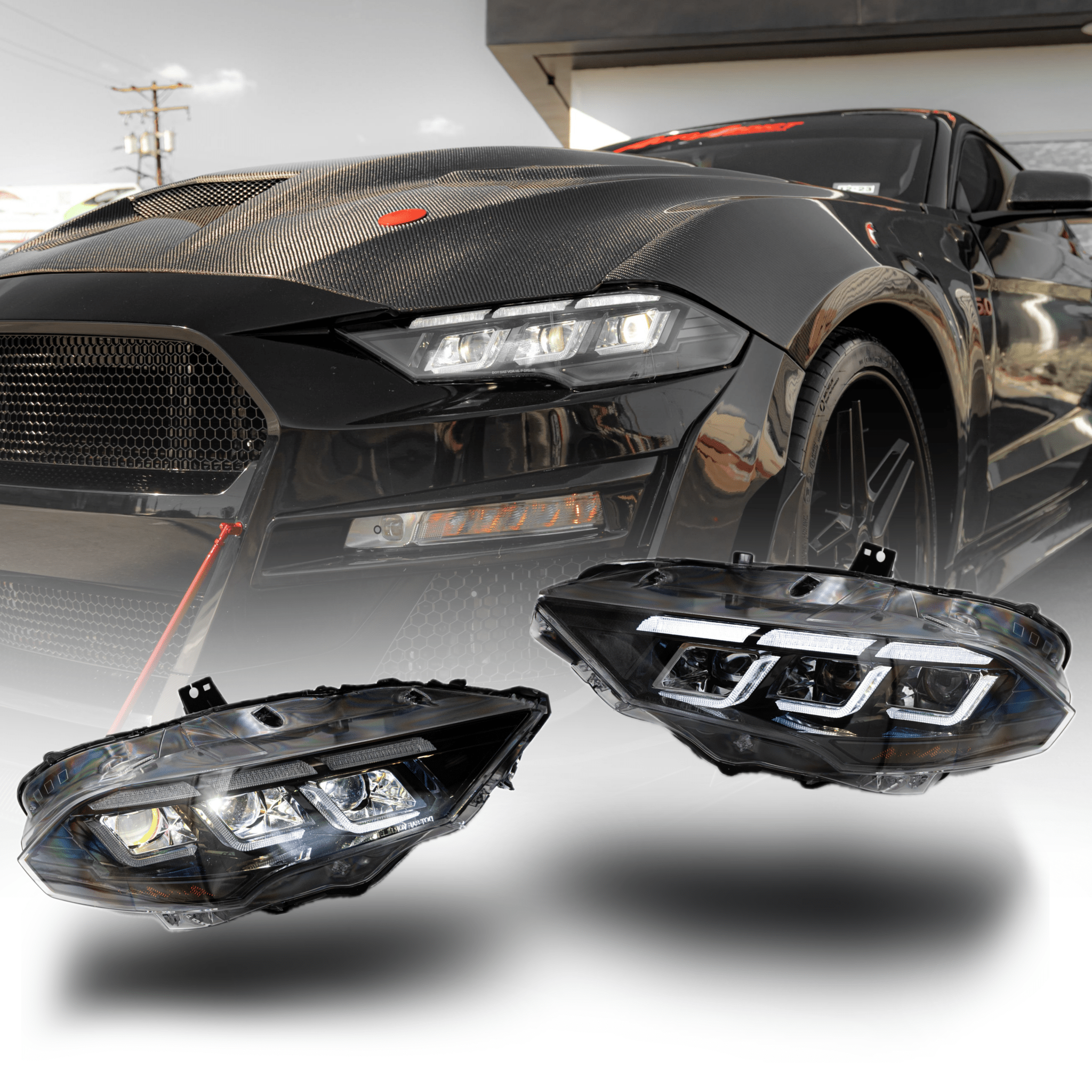2018-2023 Ford Mustang Projector Headlights S650 Style LED Amber Sequential Turn Signals - Rapid Vehicles