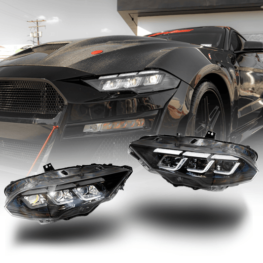 2018-2023 Ford Mustang Projector Headlights S650 Style LED Amber Sequential Turn Signals - Rapid Vehicles