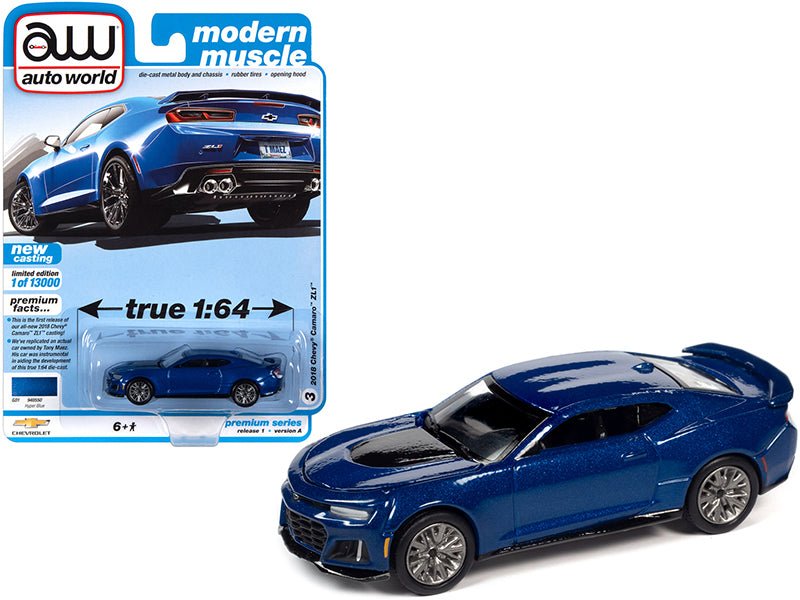 2018 Chevrolet Camaro ZL1 Hyper Blue Metallic "Modern Muscle" Limited Edition to 13000 pieces Worldwide 1/64 Diecast Model Car by Auto World free shipping USA - Rapid Vehicles