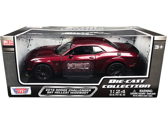 2018 Dodge Challenger SRT Hellcat Widebody Burgundy Metallic "Die-Cast Collection" Series 1/24 Diecast Model Car by Motormax free shipping USA - Rapid Vehicles