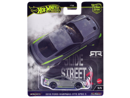 2018 Ford Mustang RTR Spec 5 Gray "Slide Street 2" Series Diecast Model Car by Hot Wheels free shipping USA - Rapid Vehicles