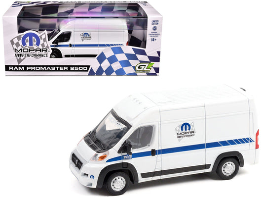 2018 RAM ProMaster 2500 Cargo High Roof Van "MOPAR Performance" White with Blue Stripes 1/43 Diecast Model Car by Greenlight free shipping USA - Rapid Vehicles