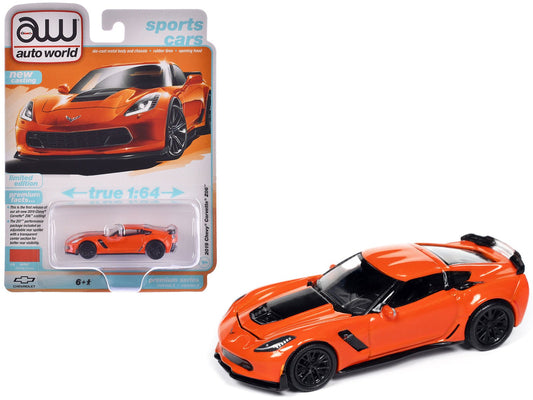 2019 Chevrolet Corvette Z06 Sebring Orange with Black Hood "Sports Cars" Series 1/64 Diecast Model Car by Auto World free shipping USA - Rapid Vehicles