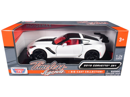 2019 Chevrolet Corvette ZR1 White and Black with Red Interior "Timeless Legends" Series 1/24 Diecast Model Car by Motormax free shipping USA - Rapid Vehicles