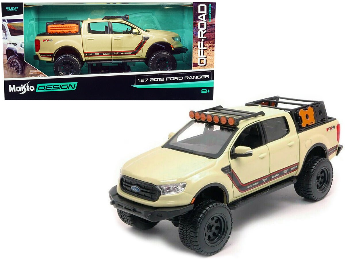 2019 Ford Ranger Lariat FX4 Pickup Truck Sand Tan with Stripes "Off Road" Series 1/27 Diecast Model Car by Maisto free shipping USA - Rapid Vehicles