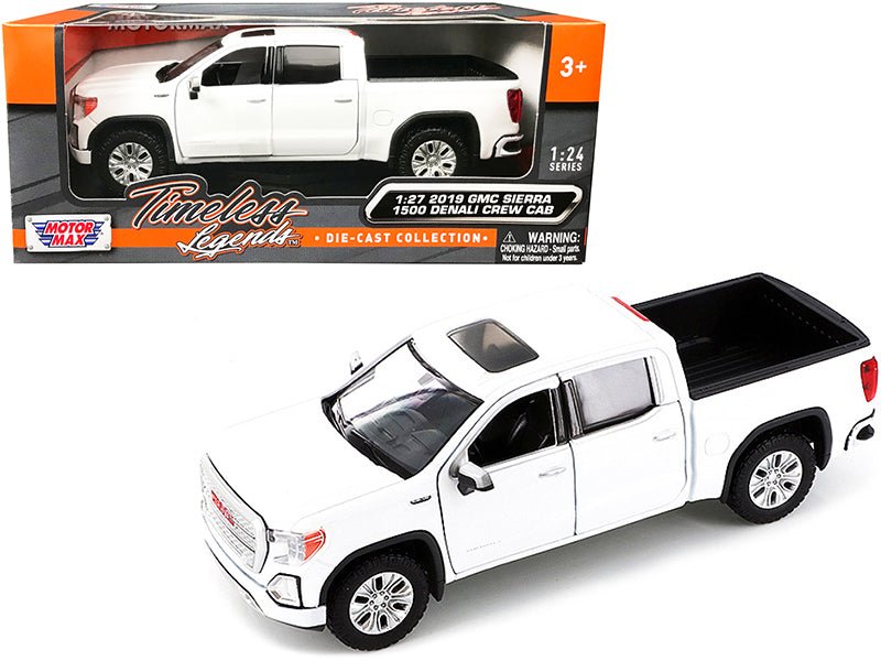 2019 GMC Sierra 1500 Denali Crew Cab Pickup Truck with Sunroof White "Timeless Legends" Series 1/24 - 1/27 Diecast Model Car by Motormax free shipping USA - Rapid Vehicles