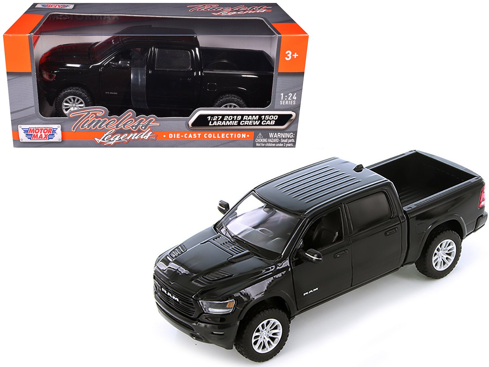 2019 RAM 1500 Laramie Crew Cab Pickup Truck Black 1/24 Diecast Model Car by Motormax free shipping USA - Rapid Vehicles