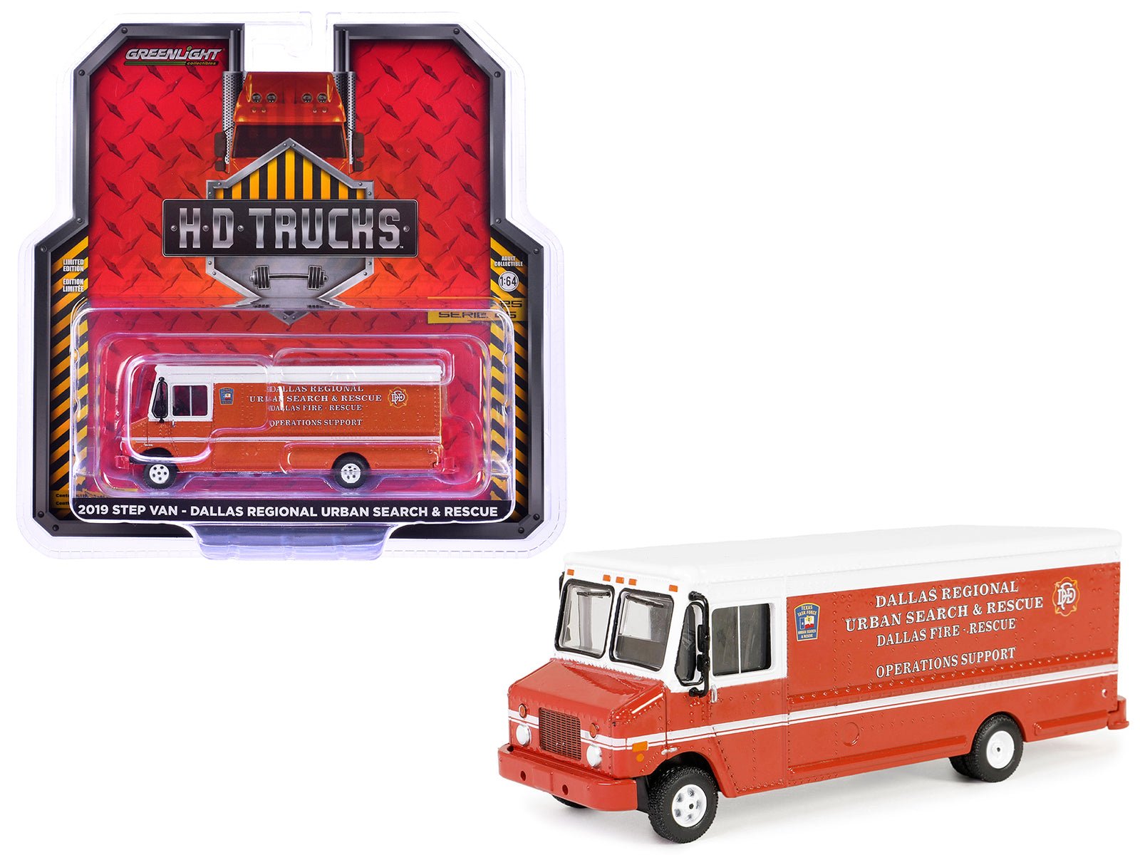 2019 Step Van "Dallas Regional Urban Search & Rescue - Dallas Fire Department Texas" Red with White Top "H.D. Trucks" Series 25 1/64 Diecast Model Car by Greenlight free shipping USA - Rapid Vehicles