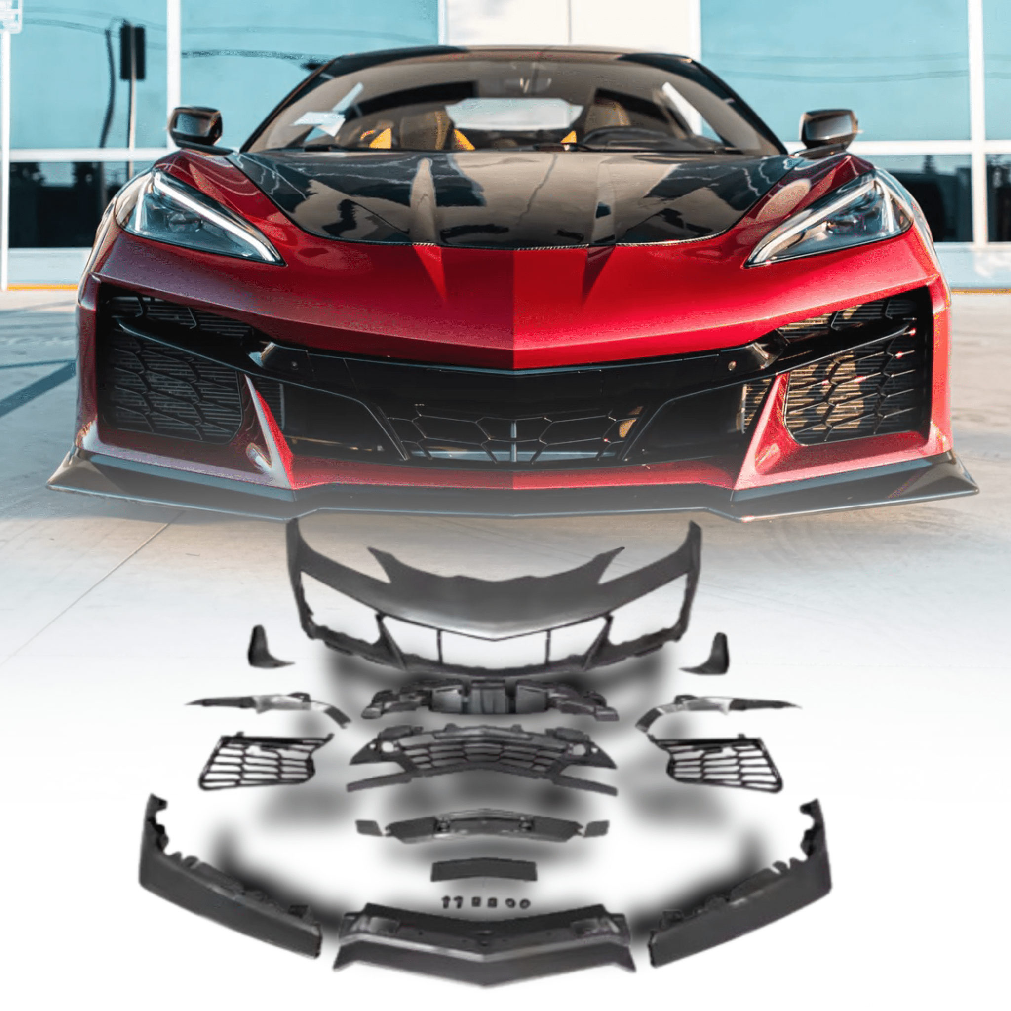 2020-2024 Corvette C8 Stingray Z06 Track Package 15pcs Full Conversion Front Bumper Body Kit - Rapid Vehicles
