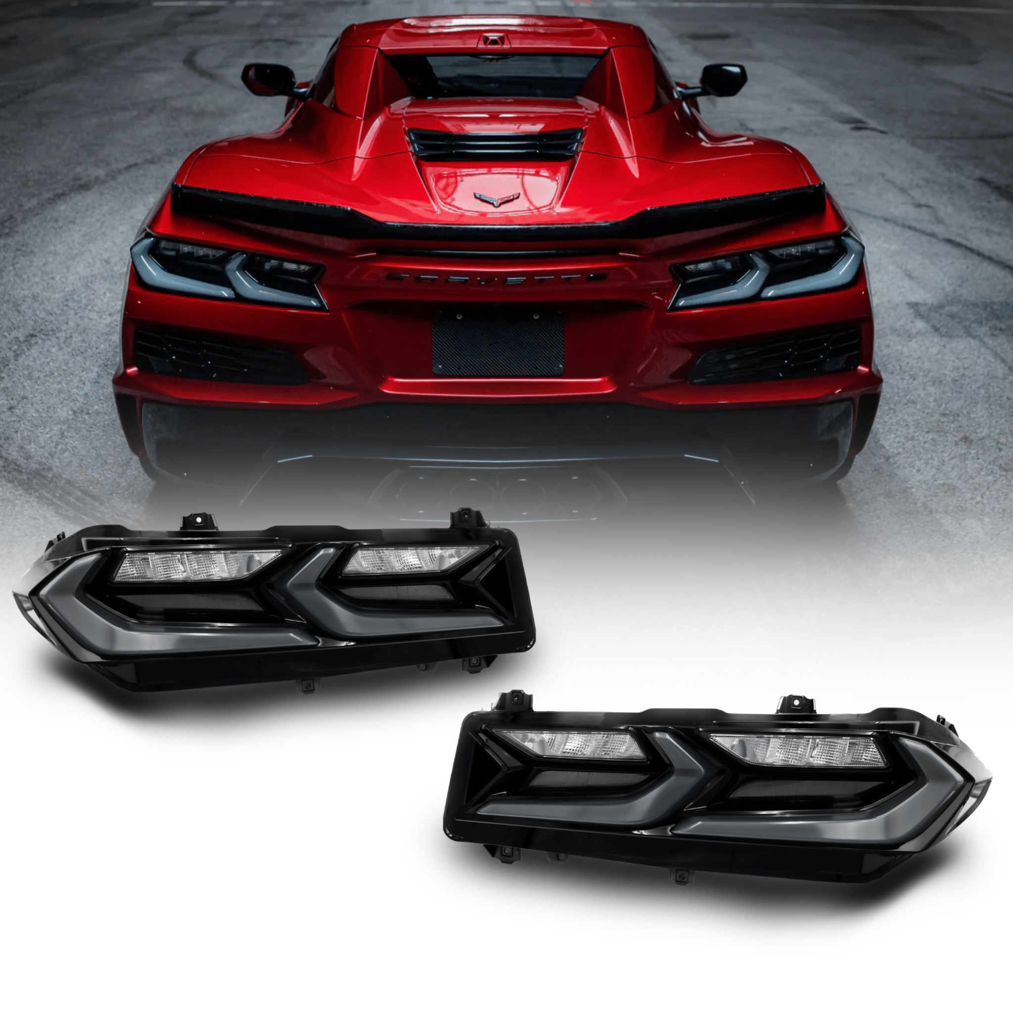 2020-2026 Corvette C8 Euro Smoke Style LED Taillights Amber Sequential Pair - Rapid Vehicles