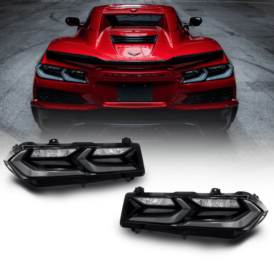 2020-2026 Corvette C8 Euro Smoke Style LED Taillights Amber Sequential Pair - Rapid Vehicles