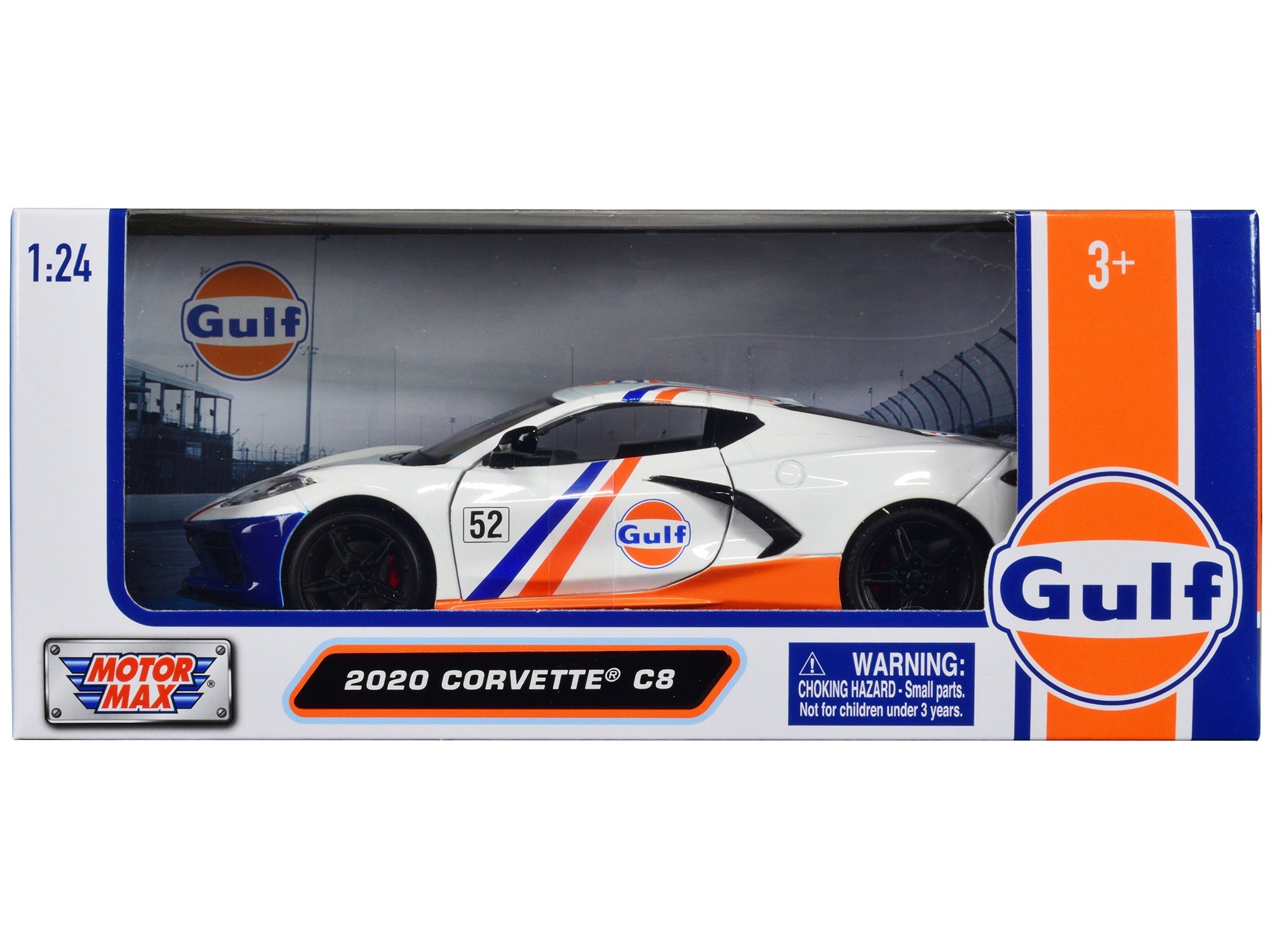 2020 Chevrolet Corvette C8 52 White and Light Blue with Stripes "Gulf Oil" "Gulf Die - Cast Collection" 1/24 Diecast Model Car by Motormax free shipping USA - Rapid Vehicles