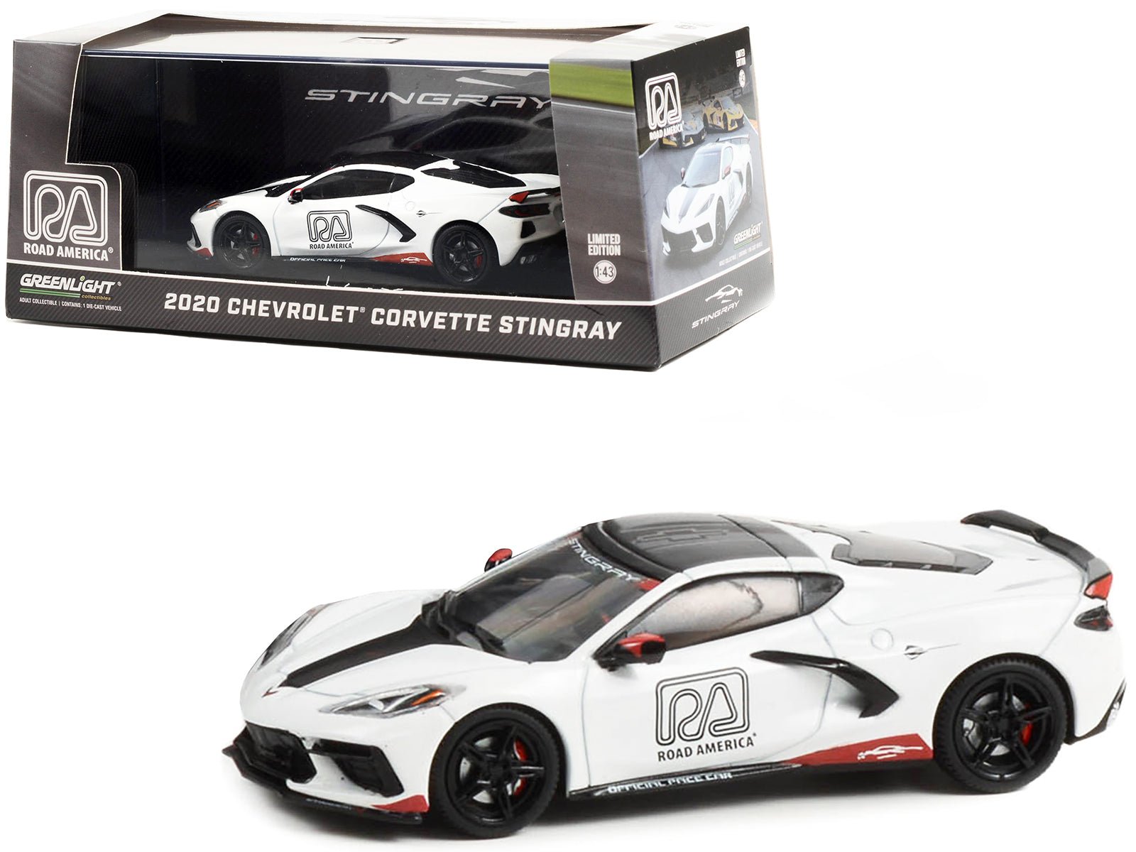 2020 Chevrolet Corvette C8 Stingray "Road America Official Pace Car" 1/43 Diecast Model Car by Greenlight free shipping USA - Rapid Vehicles