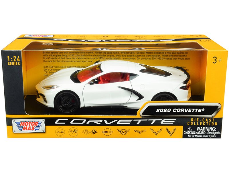 2020 Chevrolet Corvette C8 Stingray White with Red Interior "History of Corvette" Series 1/24 Diecast Model Car by Motormax free shipping USA - Rapid Vehicles