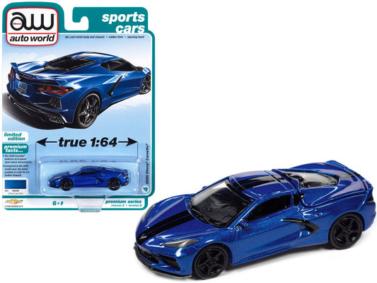 2020 Chevrolet Corvette Elkhart Lake Blue Metallic "Sports Cars" Limited Edition 1/64 Diecast Model Car by Auto World free shipping USA - Rapid Vehicles