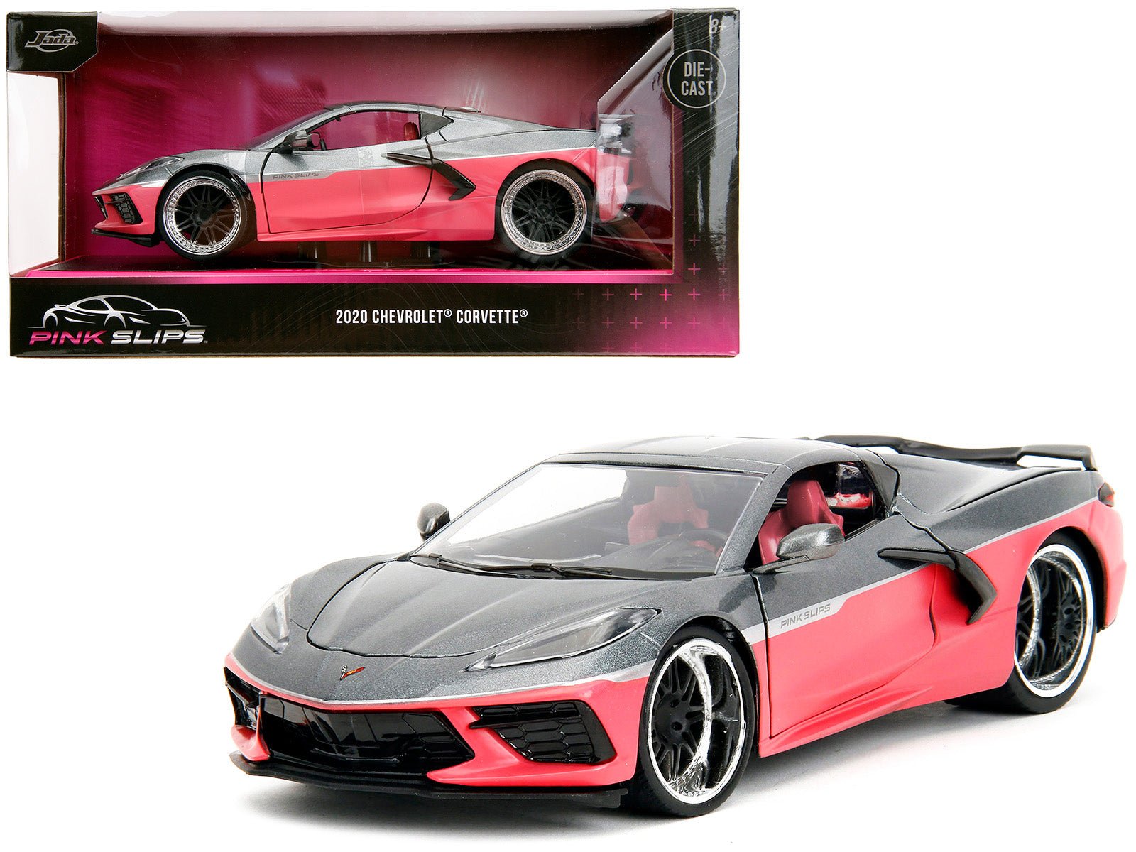 2020 Chevrolet Corvette Gray Metallic and Pink "Pink Slips" Series 1/24 Diecast Model Car by Jada free shipping USA - Rapid Vehicles