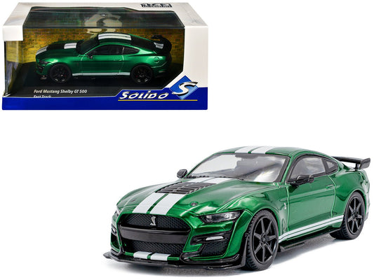 2020 Ford Mustang Shelby GT500 Fast Track Eruption Green Metallic with White Stripes 1/43 Diecast Model Car by Solido free shipping USA - Rapid Vehicles