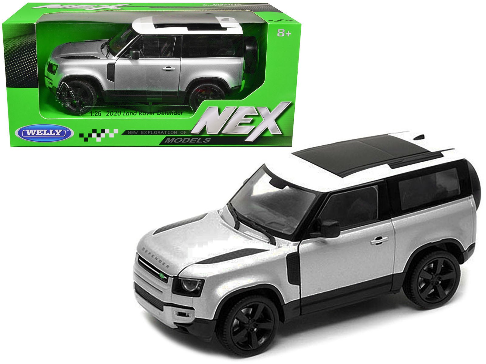 2020 Land Rover Defender Silver Metallic with White Top "NEX Models" 1/26 Diecast Model Car by Welly free shipping USA - Rapid Vehicles