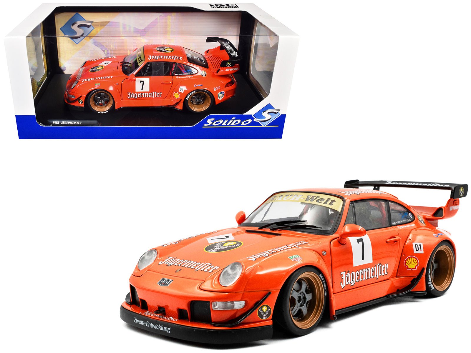 2020 RWB Bodykit 7 "Jagermeister" Orange with Graphics 1/18 Diecast Model Car by Solido free shipping USA - Rapid Vehicles