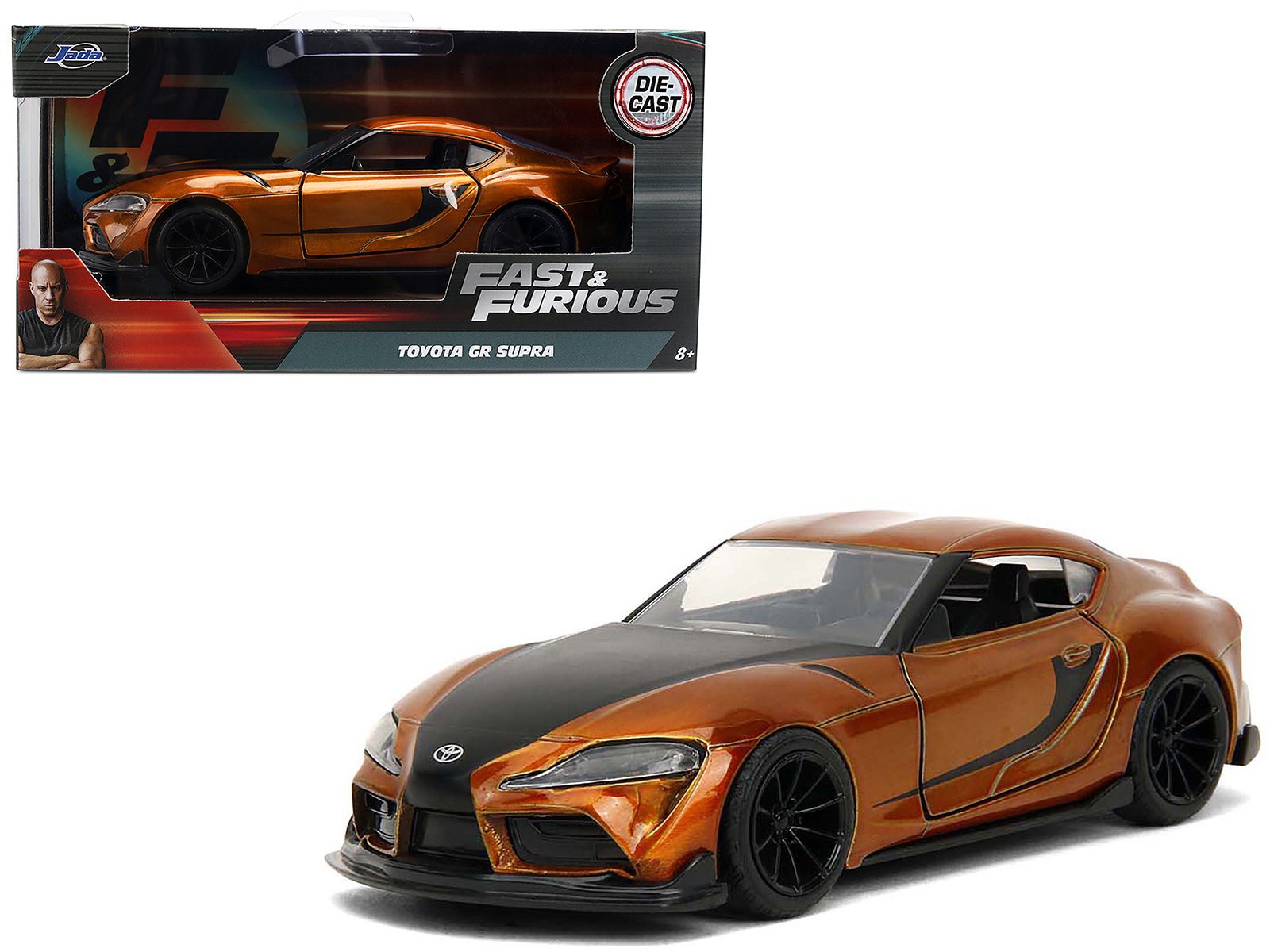2020 Toyota Supra Orange Metallic with Black Stripes "F9" (2021) Movie "Fast & Furious" Series 1/32 Diecast Model Car by Jada free shipping USA - Rapid Vehicles