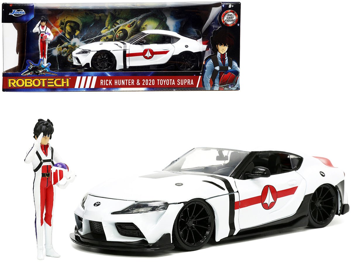 2020 Toyota Supra White and Rick Hunter Diecast Figurine "Robotech" "Hollywood Rides" Series 1/24 Diecast Model Car by Jada free shipping USA - Rapid Vehicles
